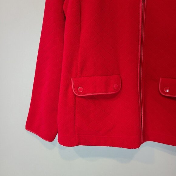 Talbots Jewel Red Quilted Jacket size Large winter holiday coat Christmas Fleece - Picture 2 of 6